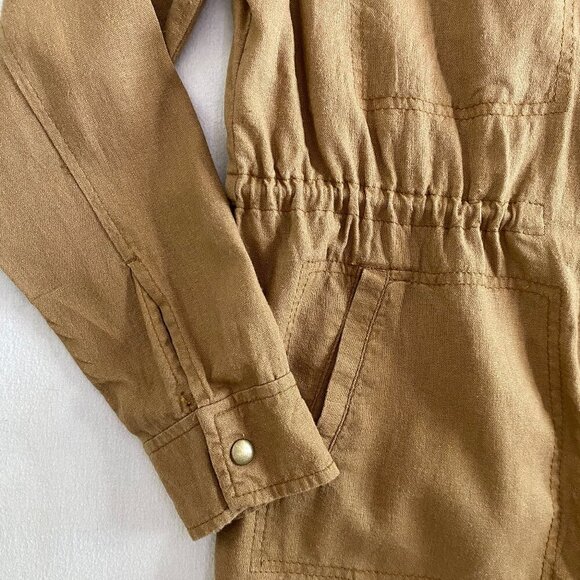 Old Navy tan linen blend utility jacket Women's Small lightweight pockets preppy - Picture 3 of 8